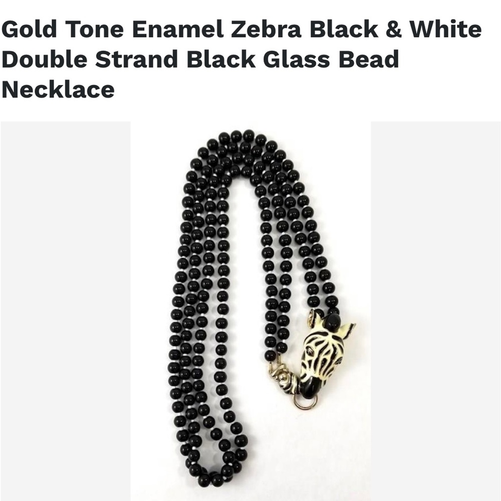 Vintage Necklace 2 Strand Beads ZEBRA Pendant Animal Jewelry Jungle Safari